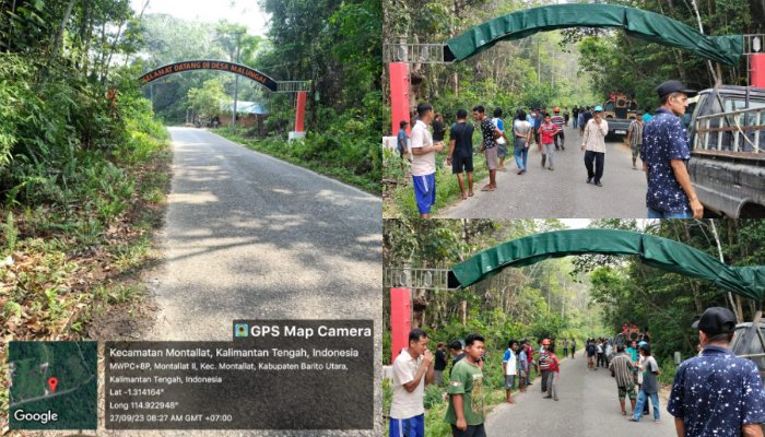 Kolase foto aksi damai warga Kelurahan Montallat II yang tuntut pembongkaran Gapura Selamat Datang yang dibangun tidak sesuai tata batas sebenarnya