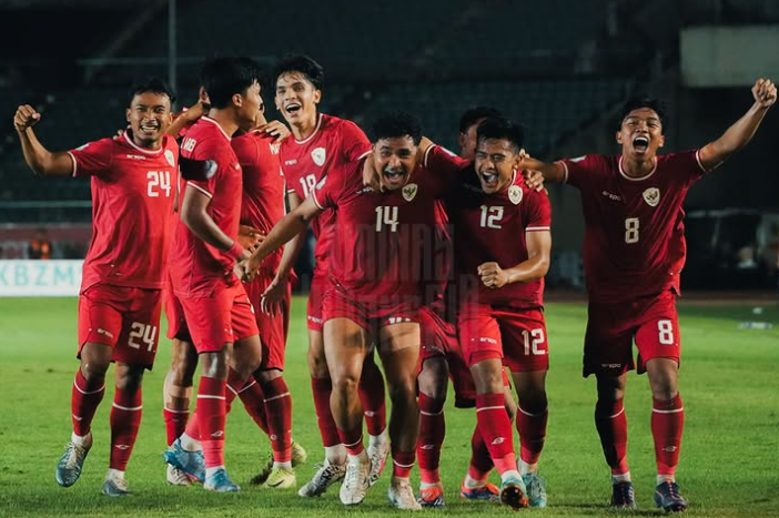 Selebrasi Timnas Indonesia usai berhasil unggul atas Myanmar